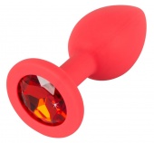 Красная силиконовая пробка с красным кристаллом Colorful Joy малая - 7,2 см