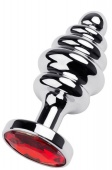 Спиральная анальная пробка с кристаллом красного цвета ToyFa Metal малая