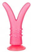 Розовый стимулятор с раздвоенным кончиком - 16 см.