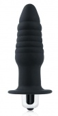 Черная ребристая вибровтулка с ограничителем - 9 см.