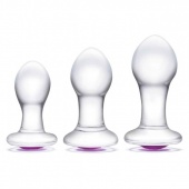 Набор из трех стеклянных анальных пробок с фиолетовыми кристаллами Glas Bling
