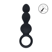 Черная анальная елочка Beaded Silicone Anal Probe with Loop