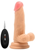 Телесный вибратор-реалистик Vibrating Realistic Cock 6  With Scrotum - 15 см.