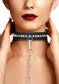 Черный ошейник с поводком Diamond Studded Collar With Leash