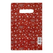 Красный подарочный новогодний пакет с вырубной ручкой (20х30 см)