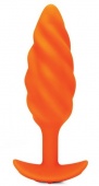 Вибропробка со спиральным рельефом b-Vibe Swirl Texture Plug оранжевая