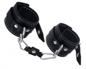 Черные двухслойные наручники с белой строчкой