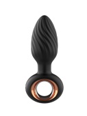 Черная анальная пробка с вибрацией, вращением и пультом ДУ