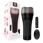 Черный мастурбатор-вагина с вибропулей и пультом ДУ