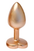 Золотистая анальная пробка с прозрачным кристаллом-сердцем Pearl Gold Plug Small