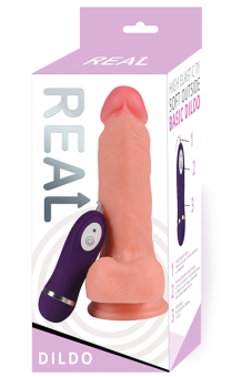 Реалистичный вибратор с мошонкой и пультом Real Basic Toy - 17 см