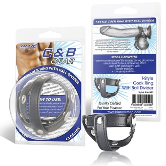 Кожаное кольцо на член с разделителем мошонки T-Style Cock Ring
