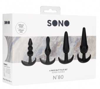 Набор из 4 черных анальных пробок N80 4-Piece Butt Plug Set