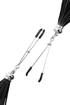 Зажимы на соски «Вилки» с черными кисточками из замши