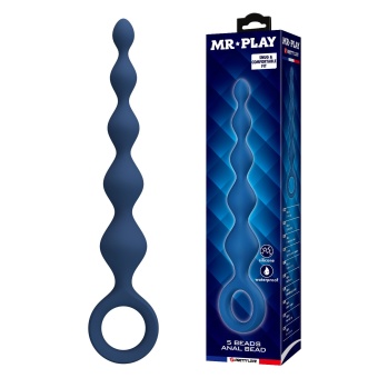 Синяя анальная ёлочка с кольцом 5 Beads Anal Bead - 20,4 см.