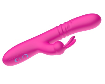 Розовый вибратор-кролик с функцией поступательных движений - 24,3 см.