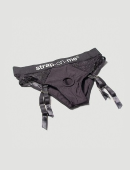 Кружевные трусики для страпона с подвязками Strap-On-Me Harness Lingerie Diva черные