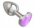 Серебристая анальная втулка с сиреневым кристаллом-сердцем - 7 см.