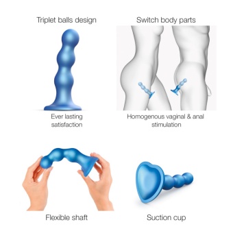 Рельефный фаллоимитатор Strap-On-Me Dildo Plug Balls размер S 12,5 см голубой