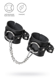 Черные наручники из толстой натуральной кожи с люверсами