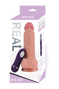 Реалистичный вибратор с мошонкой и пультом Real Basic Toy - 17 см