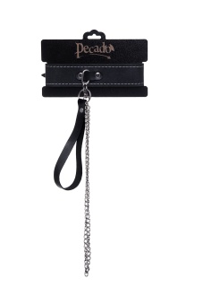 Кожаный двухслойный ошейник с белой строчкой и поводком