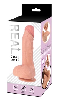 Силиконовый реалистичный фаллоимитатор Real Dual Layer - 21,5 см