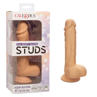 Фаллоимитатор с мошонкой на присоске Dual Density Silicone Studs 13 см телесный