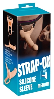 Силиконовый полый фаллоимитатор на ремешках Strap-on Silicone Sleeve - 16 см