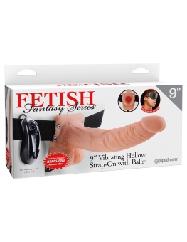 Фаллопротез с вибрацией Vibrating Hollow Strap-On with Balls Flesh телесный 24 см