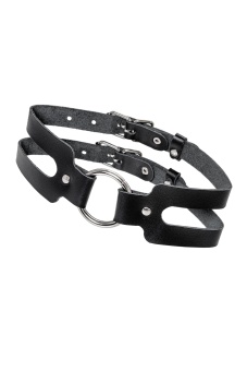 Черный кожаный чокер-ошейник из двух ремешков