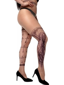 Колготки +size с принтом в виде смерти и крестов