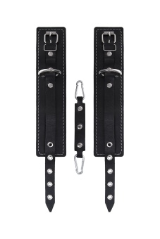 Черные двухслойные кожаные оковы с белой строчкой