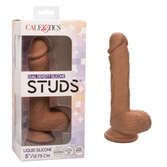 Фаллоимитатор с мошонкой на присоске Dual Density Silicone Studs 13 см коричневый