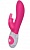 Ярко-розовый вибромассажёр с клиторальным отростком и отделанной стразами рукоятью The Classic Rabbit - 22 см.