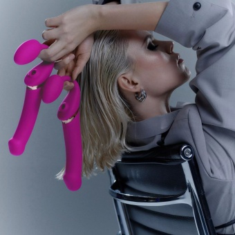 Безремневой страпон с вакуумной стимуляцией и пультом Strap-On-Me Multi Orgasm XL фуксия