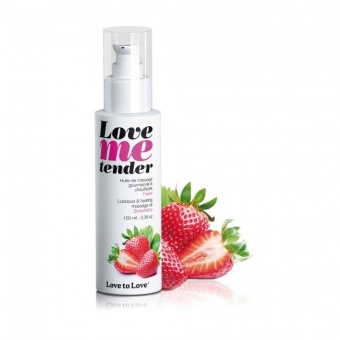 Съедобное согревающее массажное масло Love Me Tender Strawberry с ароматом клубники - 100 мл.