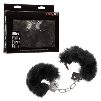Металлические наручники с черным мехом Ultra Fluffy Furry Cuffs