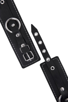 Черные двухслойные наручники с белой строчкой