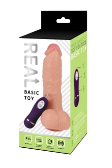 Реалистичный вибратор с мошонкой и пультом Real Basic Toy - 21 см