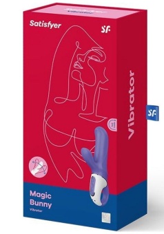 Фиолетовый вибратор Satisfyer Magic Bunny с клиторальным отростком - 17,6 см.
