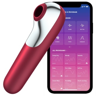 Вакуумный стимулятор с вибрацией и приложением Satisfyer Dual Love красный