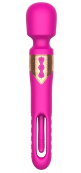 Розовый двусторонний wand-вибратор с функцией фингеринга - 26 см.