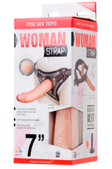 Женский страпон с вагинальной пробкой из неоскина - 18 см.