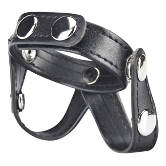 Кожаное кольцо на член с разделителем мошонки V-Style Cock Ring