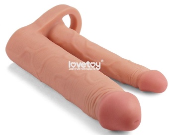 Телесная насадка для двойного проникновения Add 2 Pleasure X Tender Double Penis Sleeve - 20 см.