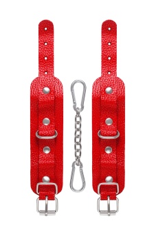 Красные кожаные наручники-браслеты со скруглёнными углами
