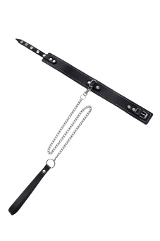 Кожаный двухслойный ошейник с белой строчкой и поводком