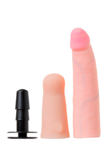 Женский страпон с вагинальной пробкой из неоскина - 18 см.