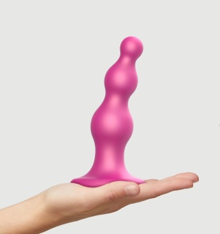 Рельефный фаллоимитатор Strap-On-Me Dildo Plug Beads размер M 13,8 см розовый
